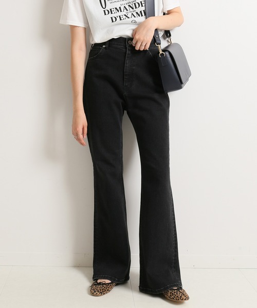 SLOBE citron.（スローブシトロン）の「SLOBE citron. ハイウエストフレアデニム【洗濯機洗い（弱）可能】◆（デニムパンツ・レディース・ブラック/サックスブルー・36/38）」の2枚目の写真