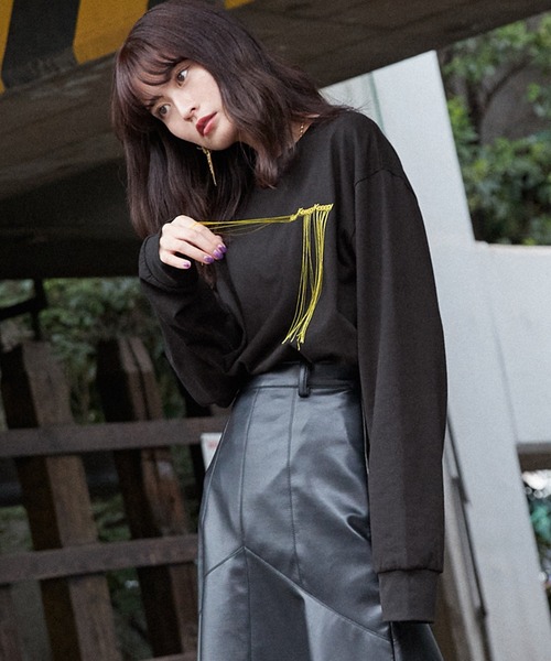 Keeepy(キーピー)の「【Keeepy】embroidered logo long T-shirt(Tシャツ/カットソー・レディース・ブラウン/ブラック・FREE)」の19枚目の写真
