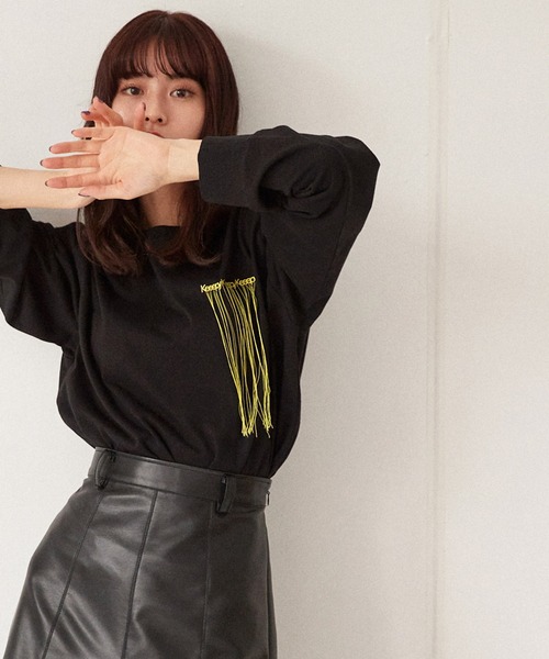 Keeepy(キーピー)の「【Keeepy】embroidered logo long T-shirt(Tシャツ/カットソー・レディース・ブラウン/ブラック・FREE)」の6枚目の写真