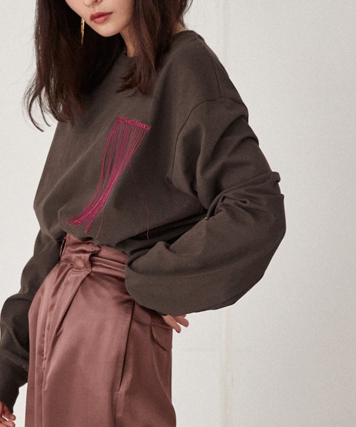 Keeepy(キーピー)の「【Keeepy】embroidered logo long T-shirt(Tシャツ/カットソー・レディース・ブラウン/ブラック・FREE)」の7枚目の写真