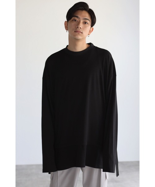 CREARE -LINO-（クレアーレリノ）の「オーバーサイズ サイドベルトレイヤード ロンTシャツ（Tシャツ/カットソー・メンズ・ホワイト/ブラック・M/L）」の2枚目の写真