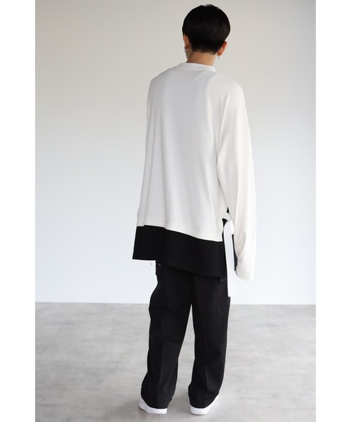 CREARE -LINO-（クレアーレリノ）の「オーバーサイズ サイドベルトレイヤード ロンTシャツ（Tシャツ/カットソー・メンズ・ホワイト/ブラック・M/L）」の11枚目の写真