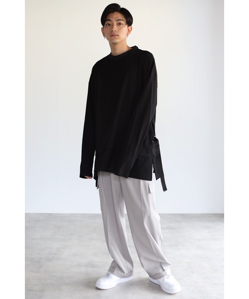 CREARE -LINO-（クレアーレリノ）の「オーバーサイズ サイドベルトレイヤード ロンTシャツ（Tシャツ/カットソー・メンズ・ホワイト/ブラック・M/L）」の18枚目の写真