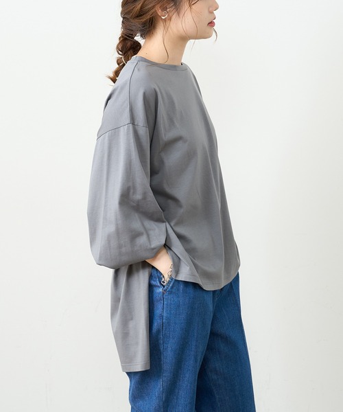 PUAL CE CIN（ピュアルセシン）の「【Ｄu noir】シルケット前後差プルオーバー（Tシャツ/カットソー・レディース・グレー/ブラック/ベージュ・FREE）」の4枚目の写真