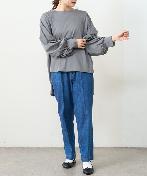 PUAL CE CIN（ピュアルセシン）の「【Ｄu noir】シルケット前後差プルオーバー（Tシャツ/カットソー・レディース・グレー/ブラック/ベージュ・FREE）」の5枚目の写真