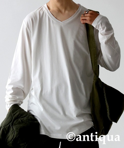 antiqua(アンティカ)の「VネックヒートロンT(Tシャツ/カットソー・メンズ・ホワイト系その他/ブラック系その他・M/L/L/XL)」の1枚目の写真