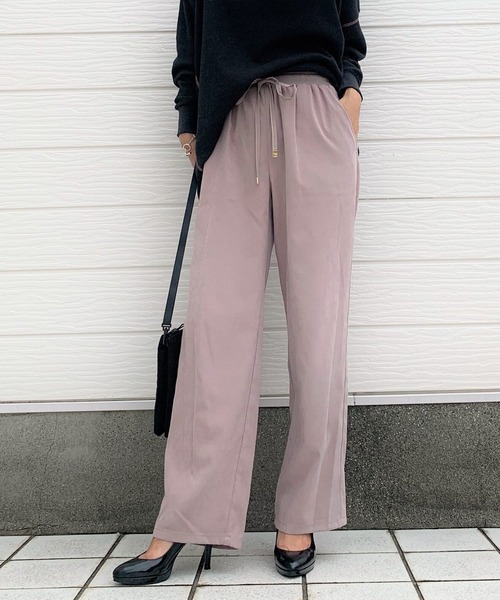 Q（キュー）の「ピーチツイルリラックスパンツ（その他パンツ・レディース・グレイッシュベージュ/ブルー・MEDIUM）」の2枚目の写真