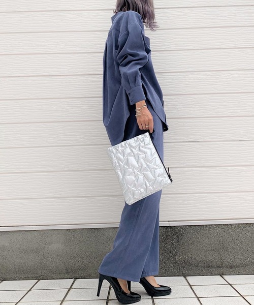 Q（キュー）の「ピーチツイルリラックスパンツ（その他パンツ・レディース・グレイッシュベージュ/ブルー・MEDIUM）」の6枚目の写真