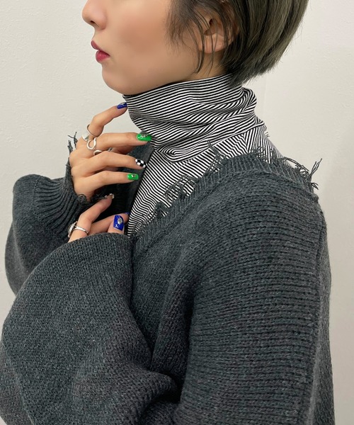 apres jour mignon(アプレジュールミニョン)の「ボーダークシュクシュタートルインナー【ZOZOTOWN限定アイテム】(Tシャツ/カットソー・レディース・グリーン系その他/ブラック/ブラウン系その他・フリー/X-LARGE)」の2枚目の写真