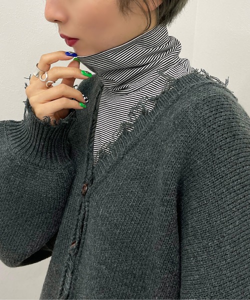 apres jour mignon(アプレジュールミニョン)の「ボーダークシュクシュタートルインナー【ZOZOTOWN限定アイテム】(Tシャツ/カットソー・レディース・グリーン系その他/ブラック/ブラウン系その他・フリー/X-LARGE)」の8枚目の写真
