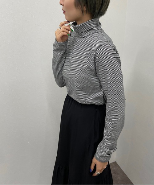 apres jour mignon(アプレジュールミニョン)の「ボーダークシュクシュタートルインナー【ZOZOTOWN限定アイテム】(Tシャツ/カットソー・レディース・グリーン系その他/ブラック/ブラウン系その他・フリー/X-LARGE)」の6枚目の写真
