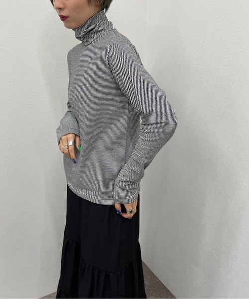 apres jour mignon(アプレジュールミニョン)の「ボーダークシュクシュタートルインナー【ZOZOTOWN限定アイテム】(Tシャツ/カットソー・レディース・グリーン系その他/ブラック/ブラウン系その他・フリー/X-LARGE)」の7枚目の写真