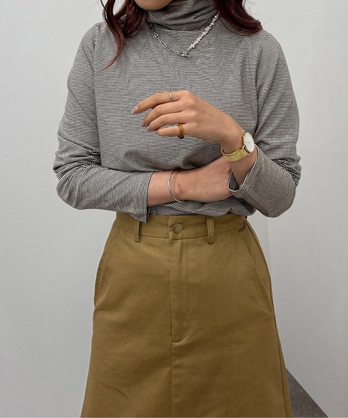 apres jour mignon(アプレジュールミニョン)の「ボーダークシュクシュタートルインナー【ZOZOTOWN限定アイテム】(Tシャツ/カットソー・レディース・グリーン系その他/ブラック/ブラウン系その他・フリー/X-LARGE)」の16枚目の写真