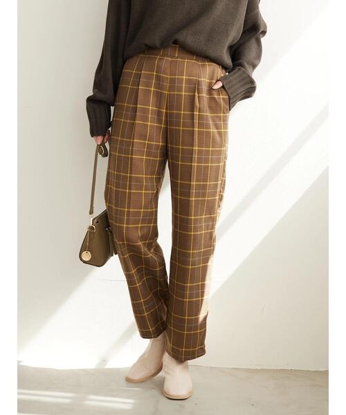 Green Parks(グリーンパークス)の「変形ウィンドペンチェックストレートパンツ*(その他パンツ・レディース・ブラック/ブラウン・FREE)」の12枚目の写真
