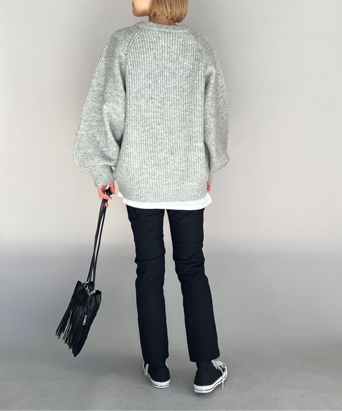 PICCIN（ピッチン）の「ケーブルラインオーバーサイズニット（ニット/セーター・レディース・グレー/オフホワイト・M/L）」の14枚目の写真