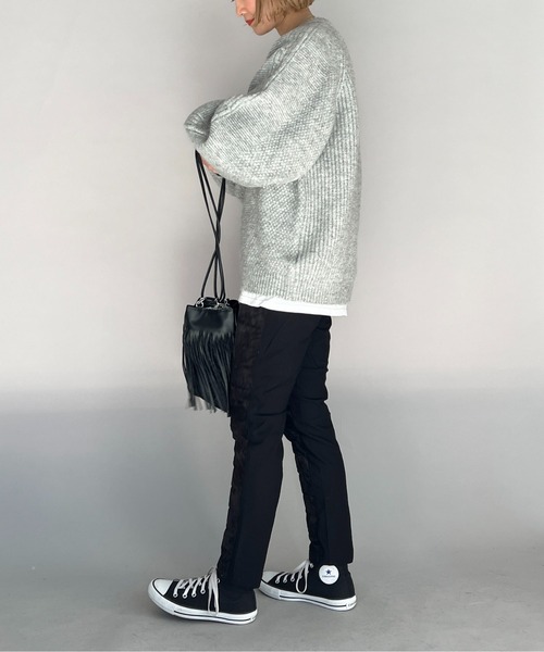 PICCIN（ピッチン）の「ケーブルラインオーバーサイズニット（ニット/セーター・レディース・グレー/オフホワイト・M/L）」の3枚目の写真