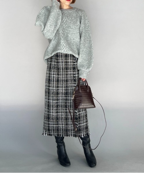 PICCIN（ピッチン）の「ケーブルラインオーバーサイズニット（ニット/セーター・レディース・グレー/オフホワイト・M/L）」の15枚目の写真