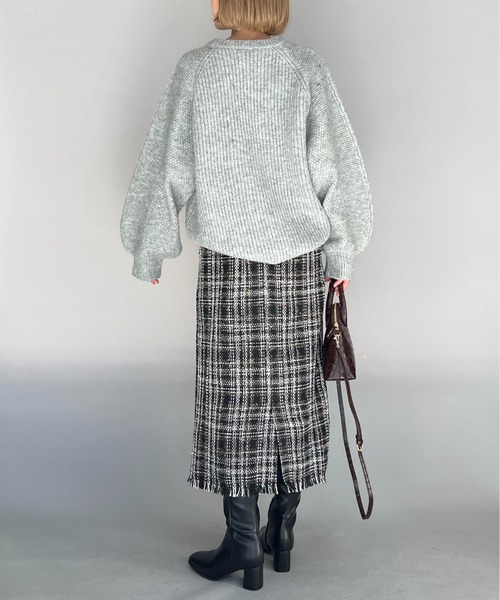 PICCIN（ピッチン）の「ケーブルラインオーバーサイズニット（ニット/セーター・レディース・グレー/オフホワイト・M/L）」の4枚目の写真