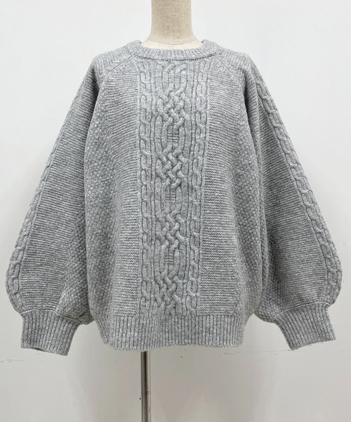 PICCIN（ピッチン）の「ケーブルラインオーバーサイズニット（ニット/セーター・レディース・グレー/オフホワイト・M/L）」の13枚目の写真