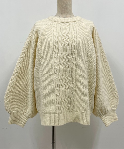 PICCIN（ピッチン）の「ケーブルラインオーバーサイズニット（ニット/セーター・レディース・グレー/オフホワイト・M/L）」の18枚目の写真