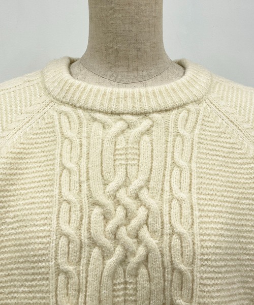 PICCIN（ピッチン）の「ケーブルラインオーバーサイズニット（ニット/セーター・レディース・グレー/オフホワイト・M/L）」の5枚目の写真