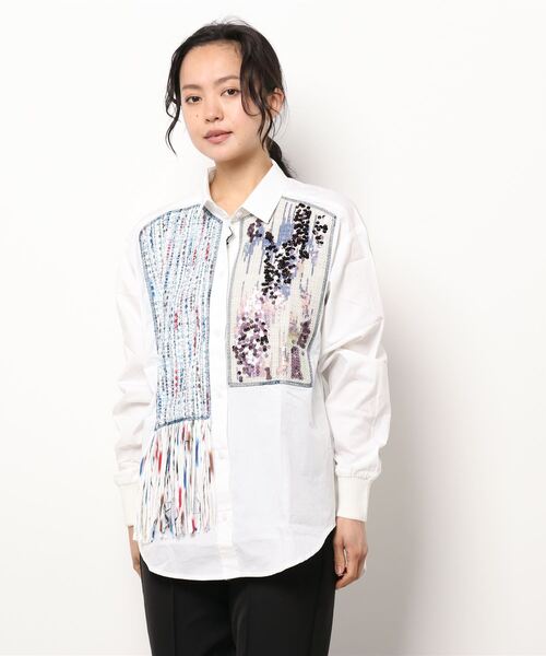 Desigual(デシグアル)の「パッチワーク&フリンジ シャツ(シャツ/ブラウス・レディース・ホワイト・XS/XL/M/L/S)」の4枚目の写真