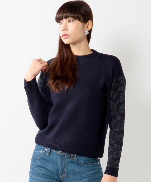 UNITED ARROWS（ユナイテッドアローズ）の「UA＊SC レース ハイネック ニット ◆（ニット/セーター・レディース・ナチュラル/ライトブルー/ネイビー・フリー）」の3枚目の写真