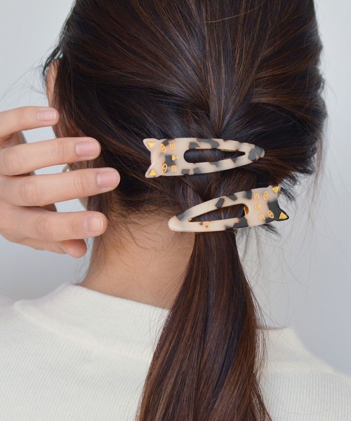ma chere Cosette?(マシェールコゼット)の「三角アセチネコヘアクリップ/2個セット(バレッタ/ヘアクリップ・レディース・アイボリー/ホワイト/ライトピンク/ベージュ/ブラウン/ブルー系その他/その他/ライトブルー・FREE)」の4枚目の写真