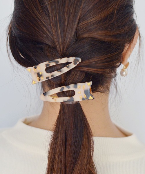 ma chere Cosette?(マシェールコゼット)の「三角アセチネコヘアクリップ/2個セット(バレッタ/ヘアクリップ・レディース・アイボリー/ホワイト/ライトピンク/ベージュ/ブラウン/ブルー系その他/その他/ライトブルー・FREE)」の9枚目の写真