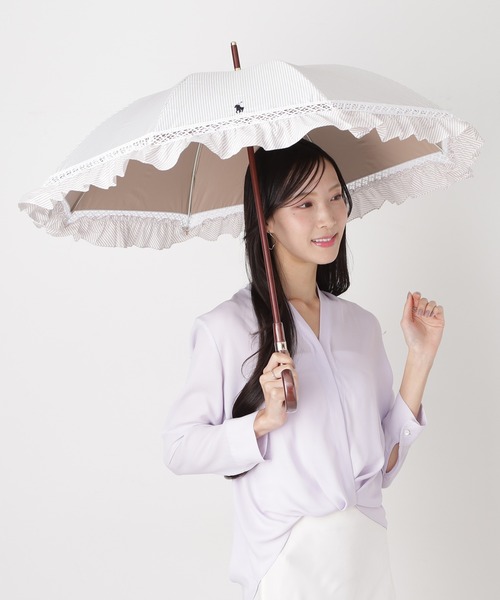 遮光 晴雨兼用日傘 ”ストライプフリル”（長傘）｜POLO RALPH LAUREN