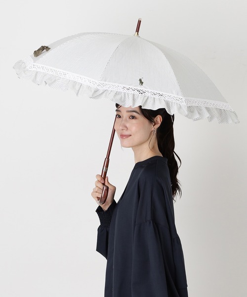 遮光 晴雨兼用日傘 ”ストライプフリル”（長傘）｜POLO RALPH LAUREN