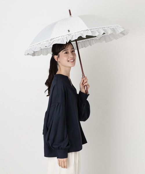 遮光 晴雨兼用日傘　”ストライプフリル” POLO 遮光 晴雨兼用日傘 ”ストライプフリル”（長傘）｜POLO RALPH LAUREN