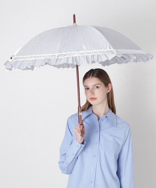 遮光 晴雨兼用日傘 ”ストライプフリル”（長傘）｜POLO RALPH LAUREN