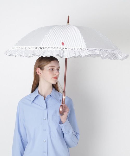 遮光 晴雨兼用日傘 ”ストライプフリル”（長傘）｜POLO RALPH LAUREN