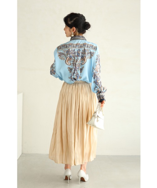 cawaii（カワイイ）の「（リボン付き）ゴージャスなスカーフ柄の艶ブラウストップス（シャツ/ブラウス・レディース・ライトブルー・FREE）」の17枚目の写真