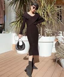 esutoreja | デザインニットスリットワンピース(ワンピース)