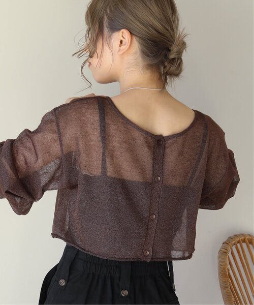 RAY CASSIN(レイカズン)の「ショートシアーニットカーデ(カーディガン/ボレロ・レディース・ブラウン/オレンジ/キナリ/パープル/イエロー/ブルー・FREE)」の3枚目の写真