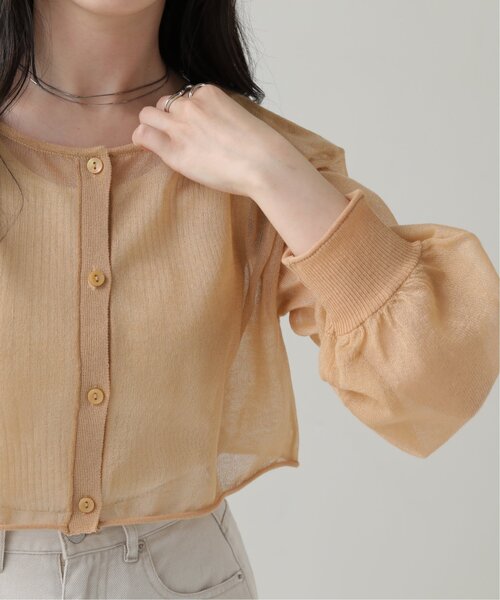 RAY CASSIN(レイカズン)の「ショートシアーニットカーデ(カーディガン/ボレロ・レディース・ブラウン/オレンジ/キナリ/パープル/イエロー/ブルー・FREE)」の5枚目の写真