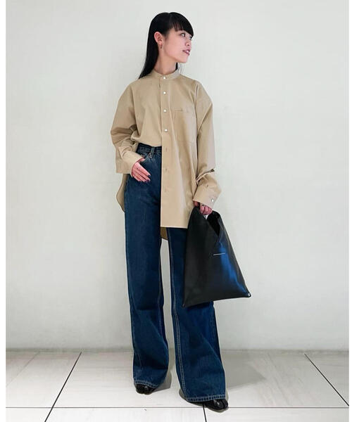 EDITION(エディション)の「T/C TWILL コットンポリエステル バンドカラーシャツ(シャツ/ブラウス・レディース・ホワイト/ベージュ・FREE)」の6枚目の写真