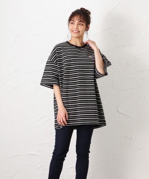 Dickies(ディッキーズ)の「Dickies ディッキーズ ボーダーチュニック半袖Tシャツ(Tシャツ/カットソー・レディース・グリーン/ホワイト/ブルー/ブラック・フリー)」の2枚目の写真
