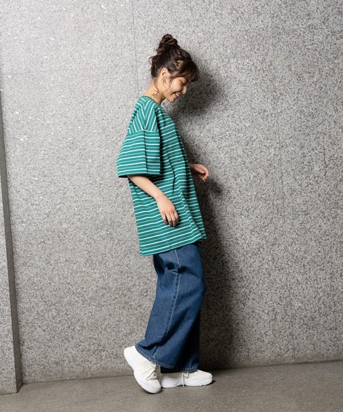 Dickies(ディッキーズ)の「Dickies ディッキーズ ボーダーチュニック半袖Tシャツ(Tシャツ/カットソー・レディース・グリーン/ホワイト/ブルー/ブラック・フリー)」の8枚目の写真