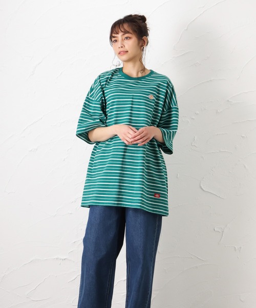 Dickies(ディッキーズ)の「Dickies ディッキーズ ボーダーチュニック半袖Tシャツ(Tシャツ/カットソー・レディース・グリーン/ホワイト/ブルー/ブラック・フリー)」の10枚目の写真