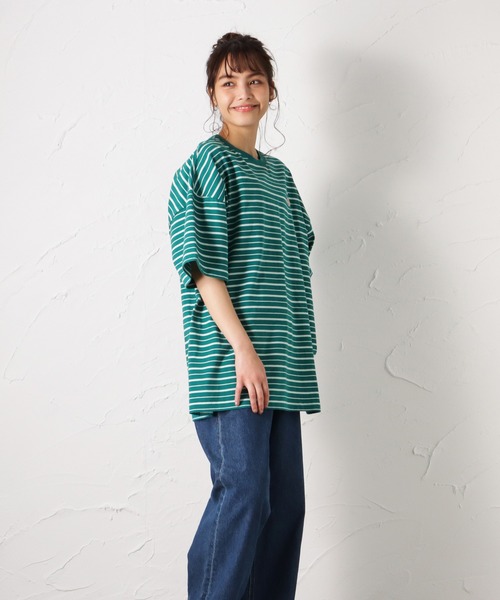 Dickies(ディッキーズ)の「Dickies ディッキーズ ボーダーチュニック半袖Tシャツ(Tシャツ/カットソー・レディース・グリーン/ホワイト/ブルー/ブラック・フリー)」の12枚目の写真