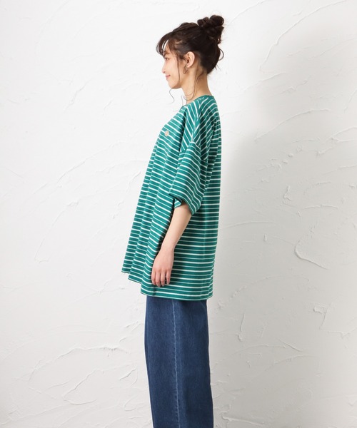 Dickies(ディッキーズ)の「Dickies ディッキーズ ボーダーチュニック半袖Tシャツ(Tシャツ/カットソー・レディース・グリーン/ホワイト/ブルー/ブラック・フリー)」の13枚目の写真