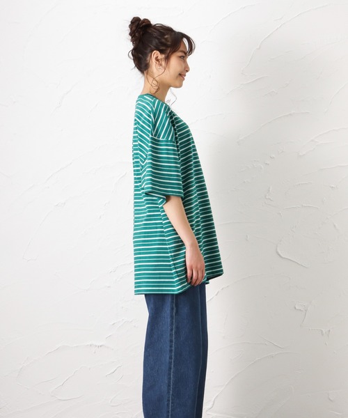 Dickies(ディッキーズ)の「Dickies ディッキーズ ボーダーチュニック半袖Tシャツ(Tシャツ/カットソー・レディース・グリーン/ホワイト/ブルー/ブラック・フリー)」の14枚目の写真