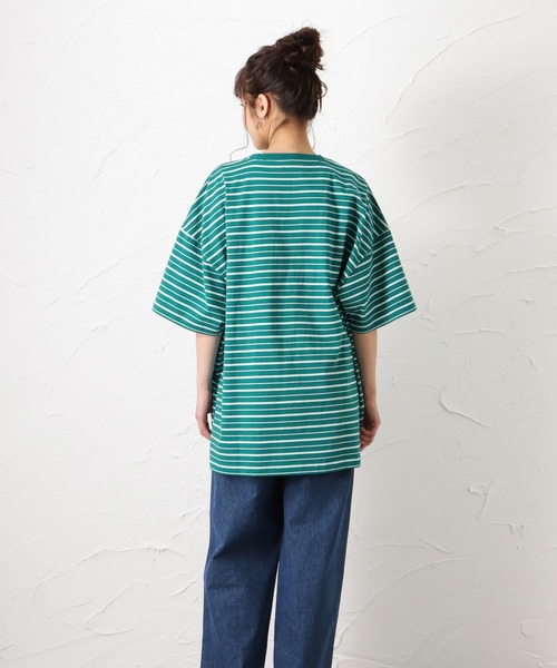 Dickies(ディッキーズ)の「Dickies ディッキーズ ボーダーチュニック半袖Tシャツ(Tシャツ/カットソー・レディース・グリーン/ホワイト/ブルー/ブラック・フリー)」の15枚目の写真