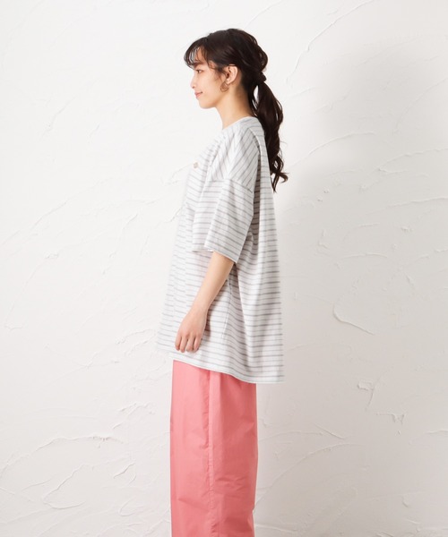 Dickies(ディッキーズ)の「Dickies ディッキーズ ボーダーチュニック半袖Tシャツ(Tシャツ/カットソー・レディース・グリーン/ホワイト/ブルー/ブラック・フリー)」の19枚目の写真