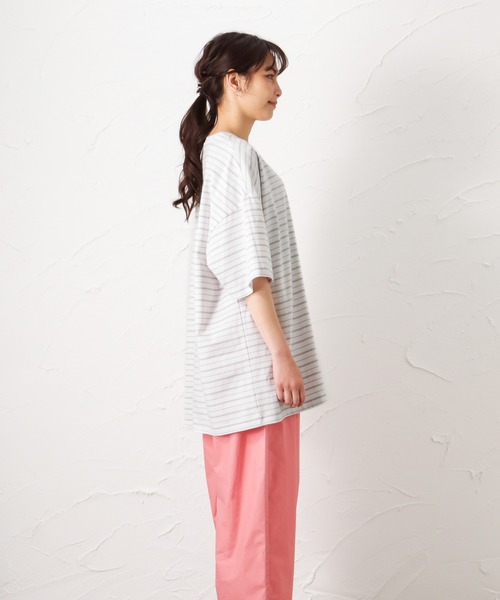 Dickies(ディッキーズ)の「Dickies ディッキーズ ボーダーチュニック半袖Tシャツ(Tシャツ/カットソー・レディース・グリーン/ホワイト/ブルー/ブラック・フリー)」の20枚目の写真