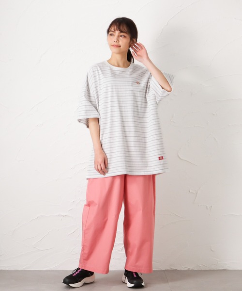 Dickies(ディッキーズ)の「Dickies ディッキーズ ボーダーチュニック半袖Tシャツ(Tシャツ/カットソー・レディース・グリーン/ホワイト/ブルー/ブラック・フリー)」の22枚目の写真