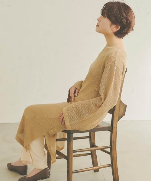 Ambre Neige(アンブルネージュ)の「メッシュニットロングワンピース/【WEB/EC限定商品】(ワンピース・レディース・ベージュ/アイボリー/キャメル・FREE)」の14枚目の写真